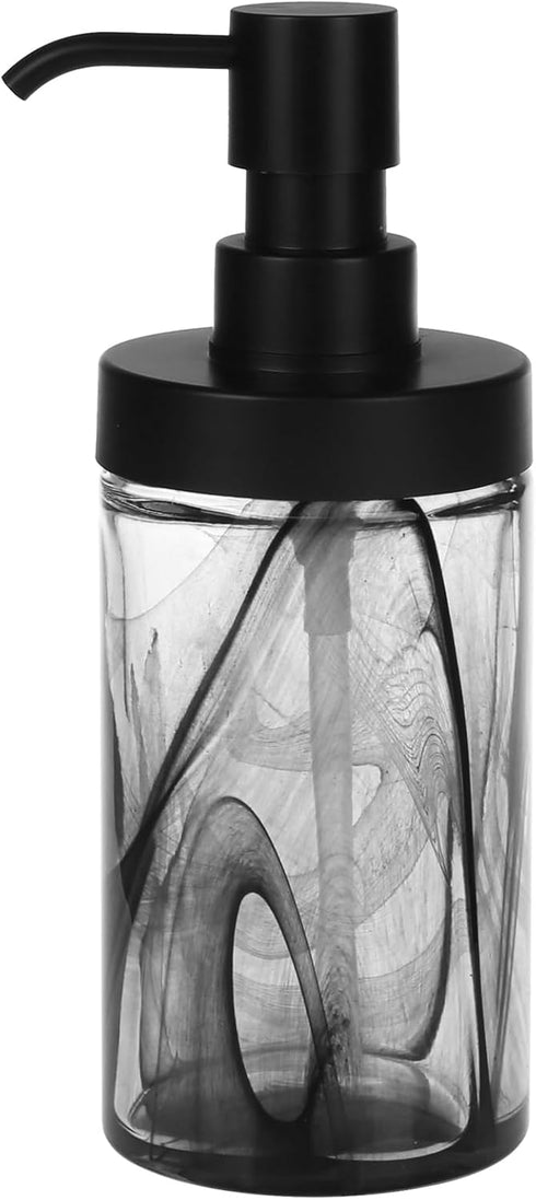 Soap Dispenser - 12.5 Oz Black Moire Wide Open Glass Hand Soap Dispenser - Refillable for Bathroom & Kitchen