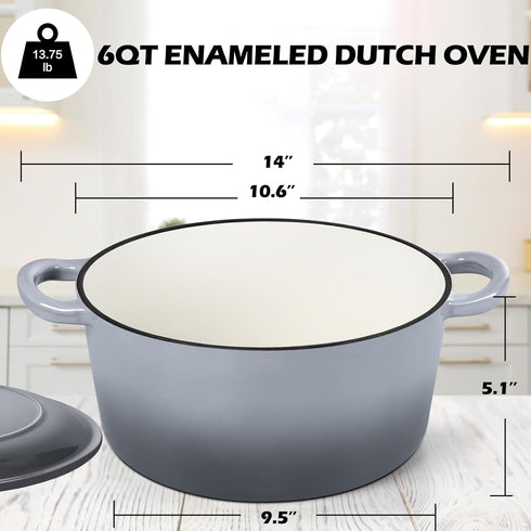 6QT Simmer TeamFar Enameled Cast Iron Dutch Oven, Nonstick Dutch Oven Pot with Lid & Dual Handles for Bread Baking