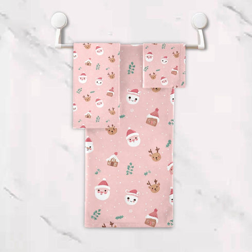 Set 3 Sets Pfrewn Christmas Winter Towels of Christmas Symbol with Pink Bathroom Towel Soft Absorbent Bath Hand Towels