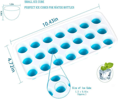 Ice Cube Trays with Easy Release - Odor Free, Spill Resistant Lid, 2 Pack, Stackable 42 Cubes, Silicone (Blue)