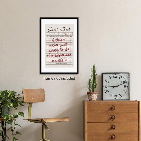 abrtolpffo 12x16in Guest Check Canvas Wall Art, Vintage Bar Cart Art Print, Red Brown Receipt Poster, Coffee Shop