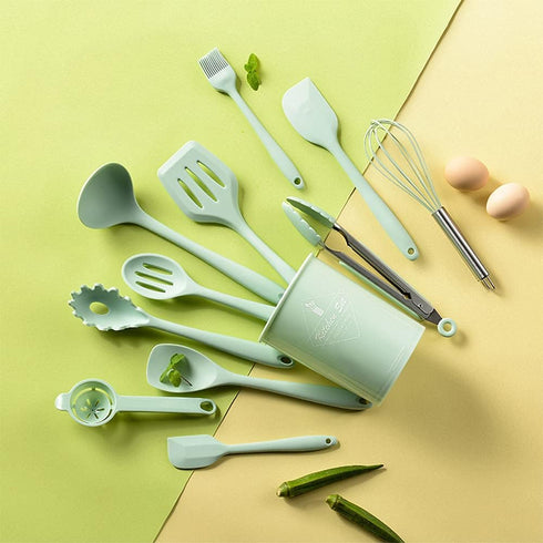 Kitchen Utensils Set, 12 Pieces Silicone Cooking Utensils Set, 392°F Heat Resistant for Nonstick Cookware