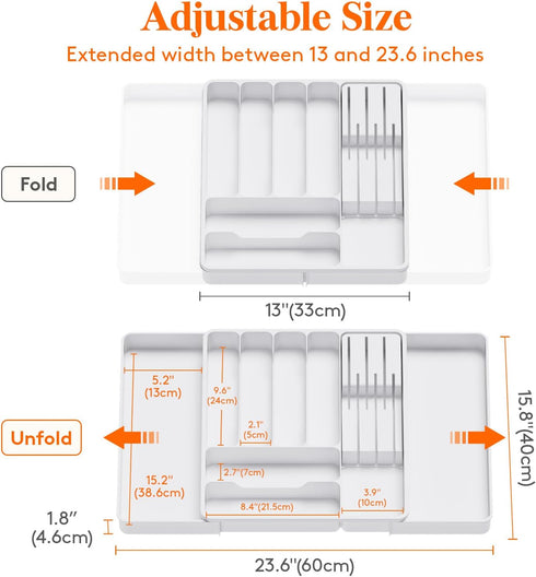 Lifewit Silverware Organizer for Kitchen Drawers, Expandable Utensil Tray with Removable Knife Block, Adjustable Cutlery and Flatware Holder, Plastic Spoon Forks Holder Storage Divider, Large, White by Lifewit