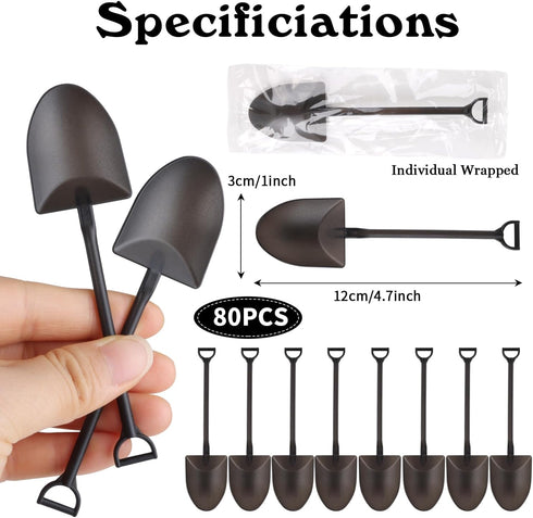 80pcs Mini Shovel Spoons Disposable Platsic Dessert Shovel Shaped Spoon for Ice Cream Pudding Yogurt Party Supply,Black