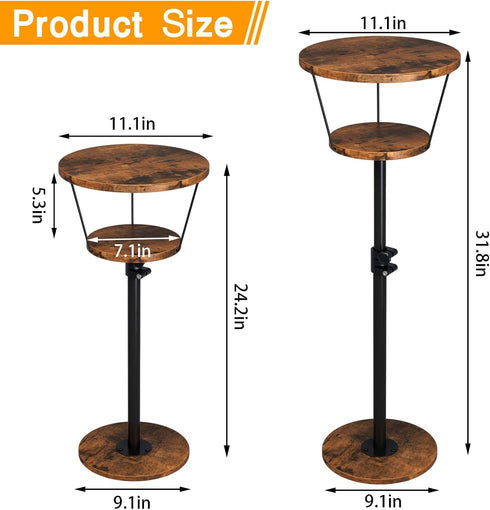 Kificet 2 Small Side Table, Tier Drink Table, Height Adjustable Round End Table, Pedestal Side Table for Small Spaces