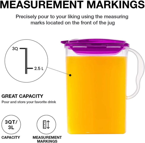 LocknLock Aqua 3 Quarts Water Jug with Handle, BPA Free Plastic Pitcher, Flip Top Lid, Purple for Teas and Juices