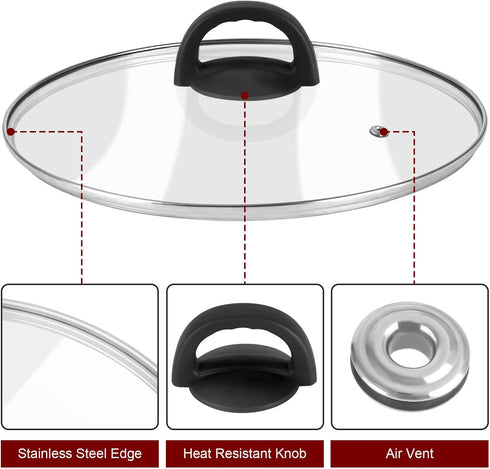 Tempered Glass Pan Lid, 8" Pot Lid with Heat Resistant Handle, Pan Cover for Frying Pan, Skillet, Cast Iron, Wok, Universal Cookware by Komokeru