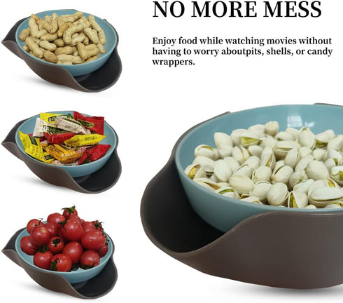 Rvdxur Plastic Pistachio Bowl with Shell Storage, Double Dish Snack Bowl Serving Dish Nut Bowls Storage for Sunflower