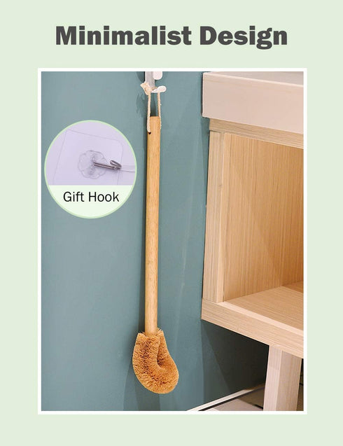 Updated Modern Toilet Bowl Brush, Natural Coconut Fiber Brush Head with Beechwood Handle, Eco-Friendly