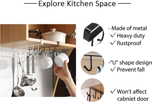 Art Secret 6-Hook Under Cabinet Mug Hanger - 2pcs White