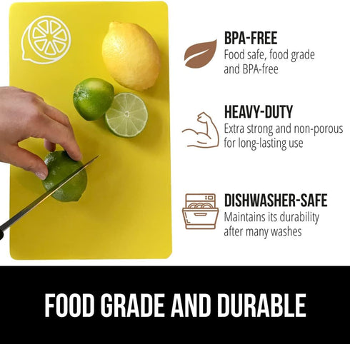 Gorilla Grip 100% BPA-Free Flexible Cutting Board Set of 4, Durable Plastic Mats, Dishwasher Safe, Multi Color