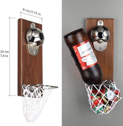 Soccer Bottle Opener with Cap Collector, Magnetic Refrigerator Paste Opener, Ideal Gift for Fans