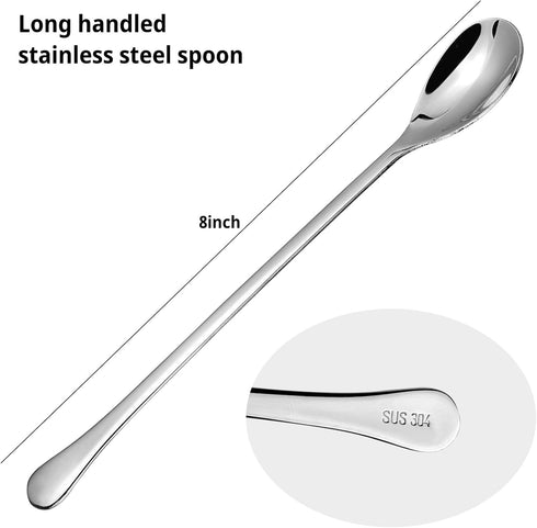 Coffee Spoon - 4 Pcs Long Coffee Spoons for Bar, 8-Inch Iced Tea Spoon, Cocktail Mixing Stirrers (Silver)