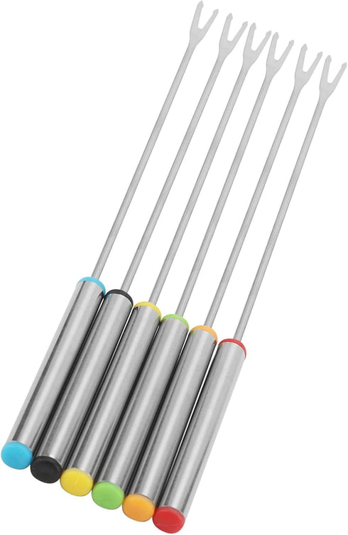 Fondue Sticks 6pcs, Stainless Steel Smores Sticks with Heat Resistant Handle for Cheese Meat Chocolate Dessert Roast