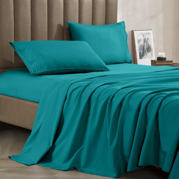 Premium 4-Piece Microfiber Sheet Set, 1800 Hotel Quality, Turquoise, Full, 16 Inch Deep Pocket, Ultra Soft Bedding