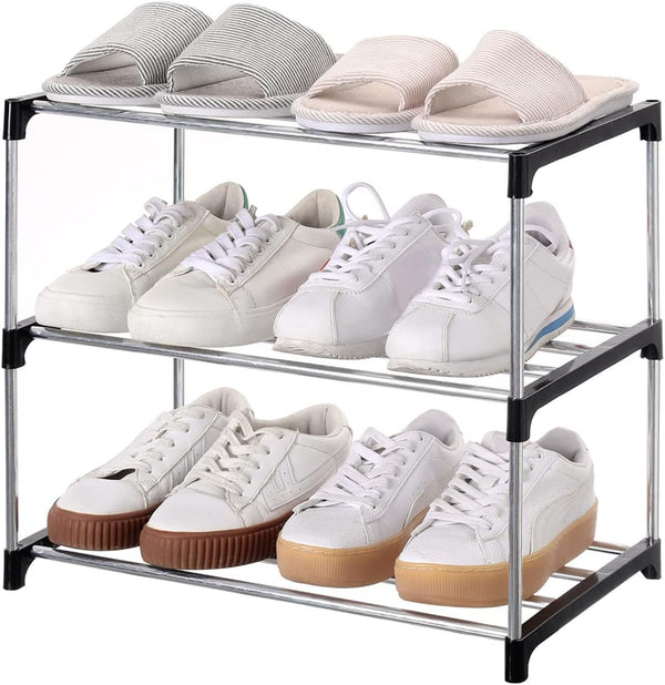 Stackable Small Shoe Rack, 3-Tier Storage and Organization for Entryway, Hallway, and Closet