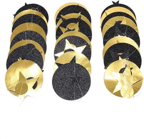 Cheerland Black Gold Party Decorations, Star Garland Moon Stars Hanging Streamers for Birthday Supplies