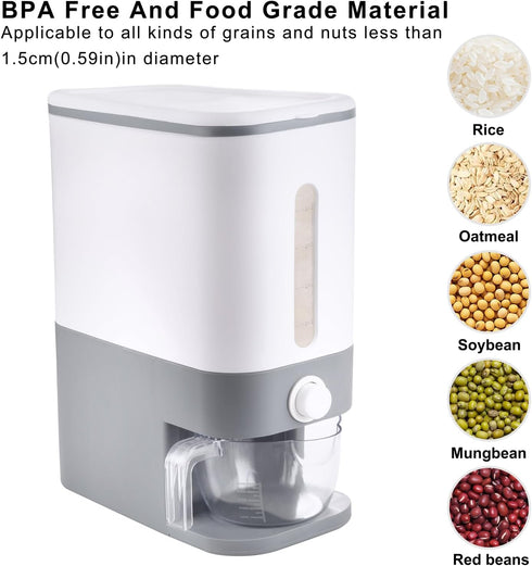 22.5-25 Lbs Rubtlamp Gray Rice Dispenser, Rice Container with Lid, Rice Storage Container with Measuring Cup, Food