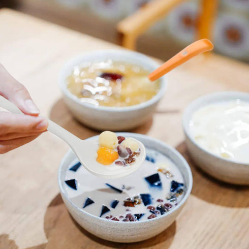 Set of 4 Ceramic Dessert Spoons, Long Handle Korean Porcelain Spoons for Appetizers, Cereal, and Dessert (Multi-color)