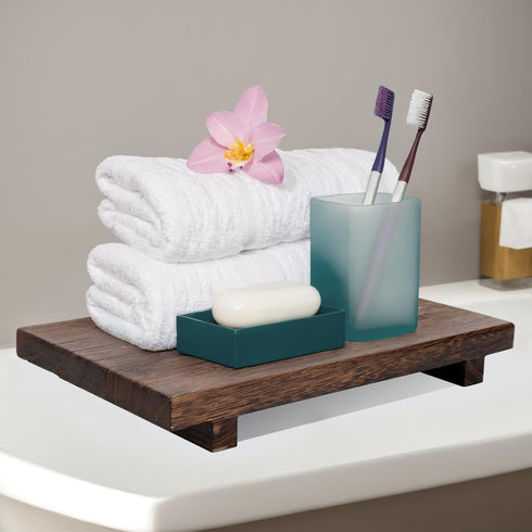 HOMGDN (12 7 Inch) Counter Counter x Wood Riser Soap Tray, Farmhouse Wood Pedestal Stand for Kitchen Sink, Rustic