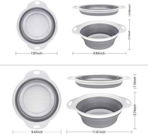 QiMH Collapsible Colander and Strainer Set of 3 - BPA Free Silicone Kitchen Foldable Strainer for Pasta