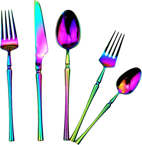 Gugrida Rainbow Silverware Set, 5-Piece 18/10 Stainless Steel Flatware Cutlery Set for 1, Dishwasher Safe
