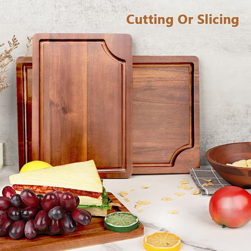 Set 3 AIDEA Wood Cutting Board, Wooden Cutting Boards for Kitchen, Acacia Wood Chopping Board of with Deep Juice