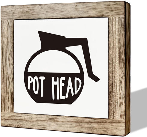 MLTEye Coffee Pot Head Sign, Wooden Box Decor Set for Home, Decorative Table