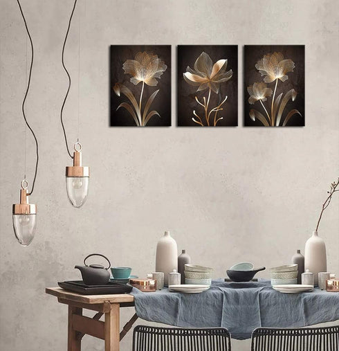 arteWOODS Abstract Wall Art, Brown Flowers Canvas Pictures, Contemporary Minimalism Flower Artwork for Home Decor