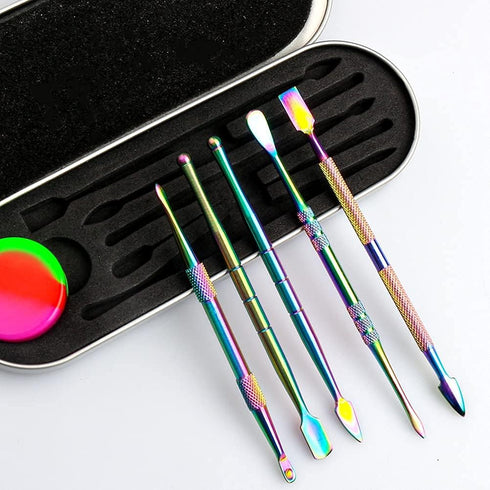 6 Pcs Wax Carving Tools Set, Stainless Steel Double-Headed Modeling Tools with Portable Metal Case, Rainbow Color