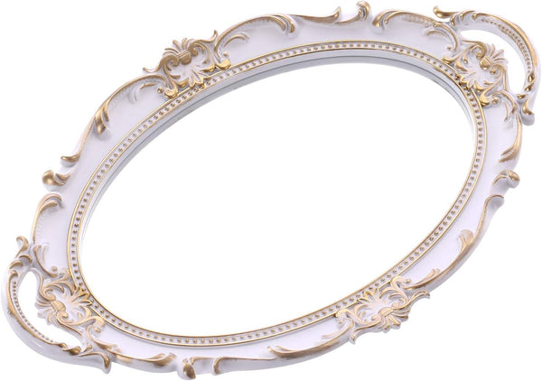 Sooyee White and Gold Mirror Decorative Tray for Bathroom Vanity, Dessert & Coffee Table, Home Decor with Handle