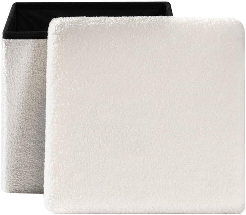 White,12.6"x12.6"x12.6" PINPLUS Storage Ottoman Cube Square Shaped Ottomans with Storage Foot Stool Footrest for Lving