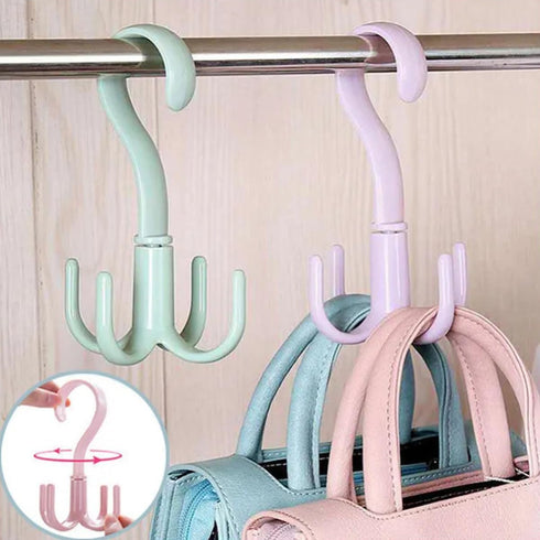 Closet Hanging Hooks, Rotatable Storage Organizer, Set of 4 Punch-Free Closet Hanger Holder for Home