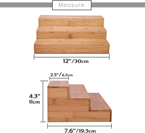Spice Rack Set - Cabinet Shelf, 3-Tier Bamboo Spice Organizers for Cabinet, Pantry, Cupboard, Countertop, 2 Pack