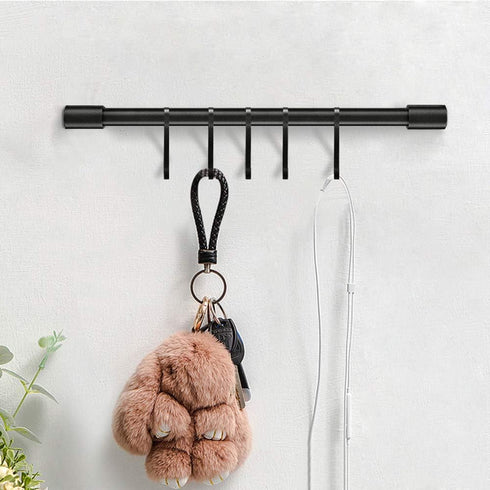 MIAOHUI Kitchen Rail with Hooks - Pot Hangers for Wall Mount, Utensil Rack with Removable S Hook, Aluminum, Black