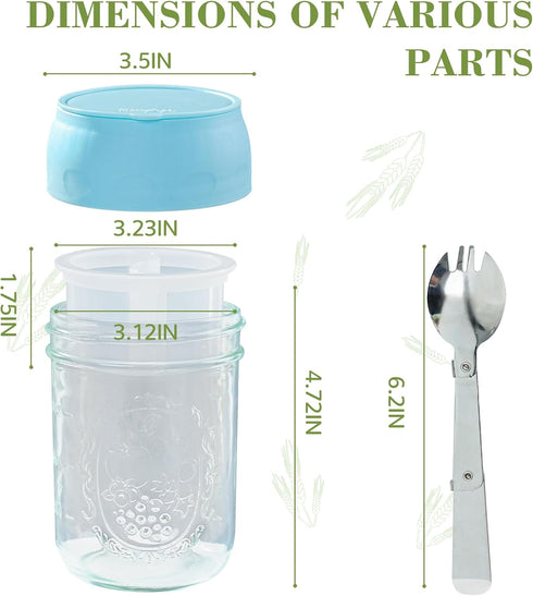 Miuyhji 2-Pack 16 oz Overnight Oats Containers with Lids, Glass Mason Jars with Lids, Folding Spoons and Separated