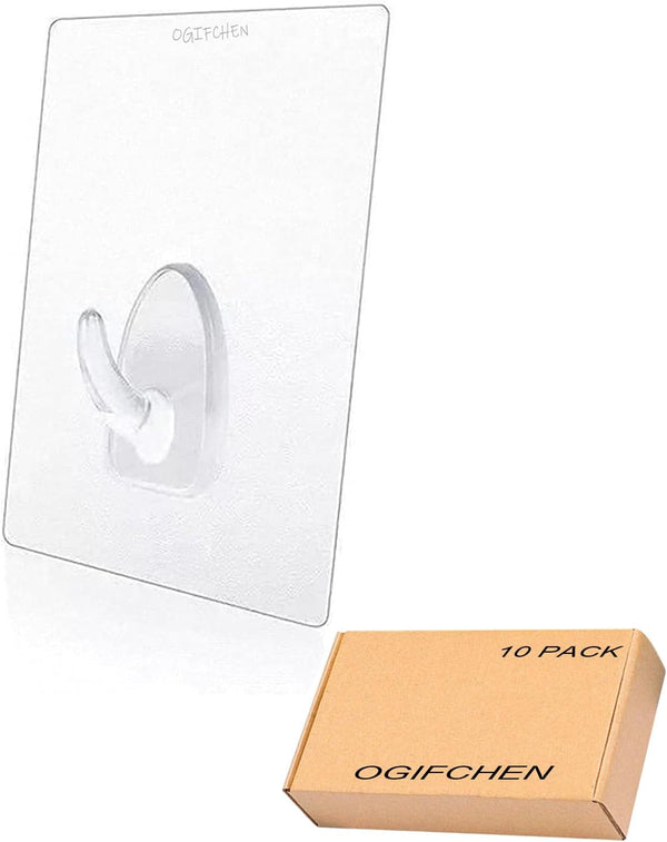 FIGO 10 Packs 15lb Seamless Small Wall Hooks, Adhesive Transparent Hooks for Drill-Free Walls
