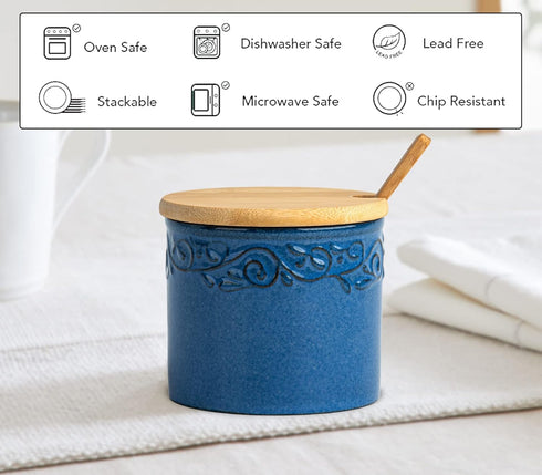 Sugar Bowl With Lid and Spoon, Ceramic Sugar Jar, Blue Sugar Cube Container with Spoon, Sugar Dish