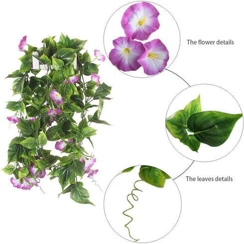 GTIDEA Artificial Vines - 2pcs 15Feet Morning Glory Hanging Plants, Silk Garland for Home Garden Decor
