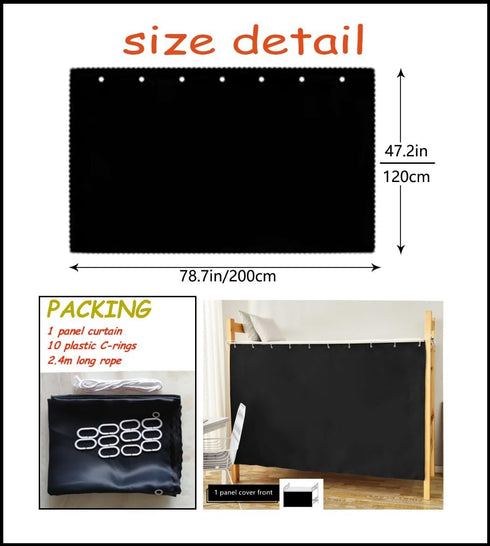 Heavy-Duty Blackout Bottom Bunk Bed Curtains, Twin Size Privacy Canopy, 1 Panel, Black