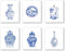 Chinoiserie Wall Art Print, Set of 6 Chinese Blue White Porcelain Vase Canvas Prints for Bedroom or Study Decor