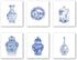 Chinoiserie Wall Art Print, Set of 6 Chinese Blue White Porcelain Vase Canvas Prints for Bedroom or Study Decor