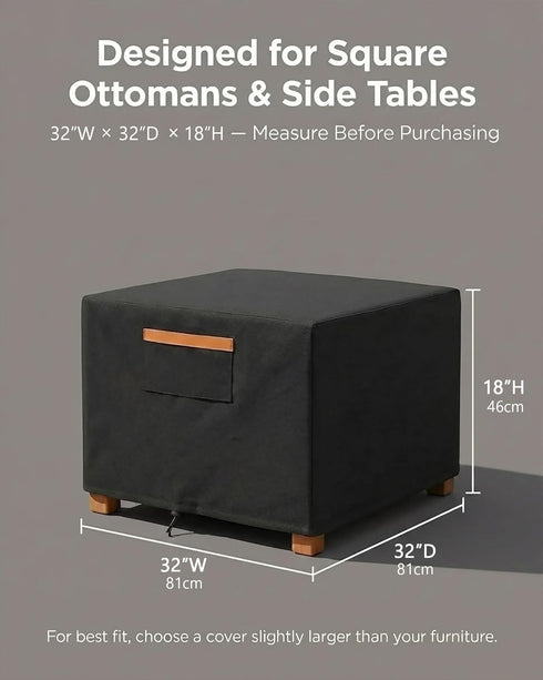 BRUXOLAY 600D 32 32 18 Inches Waterproof Patio Ottoman Cover, Heavy Duty Square Outdoor Side Table Furniture Cover