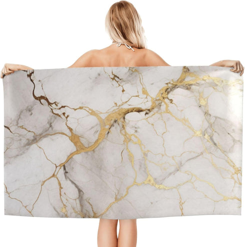 Swimming 31.5 51.2 Inch DADABULIU Bath Towel Marble Gray Gold White Beach Towels Soft Absorbent Washcloths Quick Dry