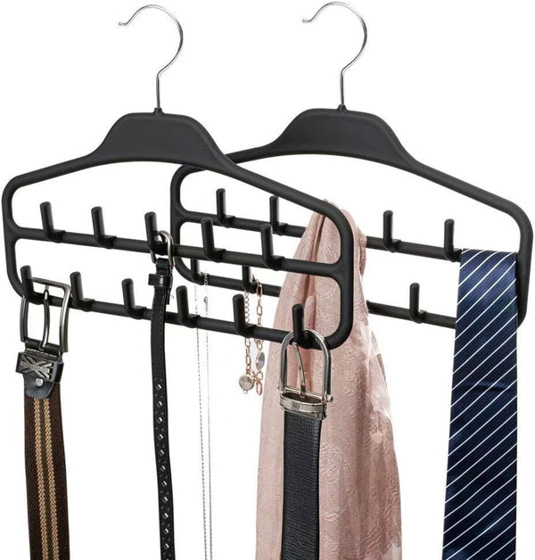 FairyHaus Belt Hanger Organizer 2 Pack, Non Slip Tie Rack Holder, Durable Hanging Closet Accessory Hooks