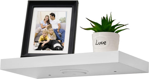 WELLAND White Floating Shelf with Motion Sensor Light, Wall Mounted Storage Shelf, Floating Nightstand for Bedroom