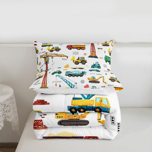 Set Set, Bulldozer Set 2Pcs Excavator Comforter Twin Size, Tractor Machinery Trucks Bedding Construction Vehicle Down