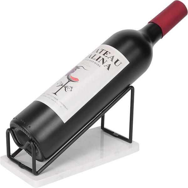 HarJue Tabletop Wine Rack - Metal Countertop Wine Bottles Holder with Elegant Marble Base, Stylish Matte Black
