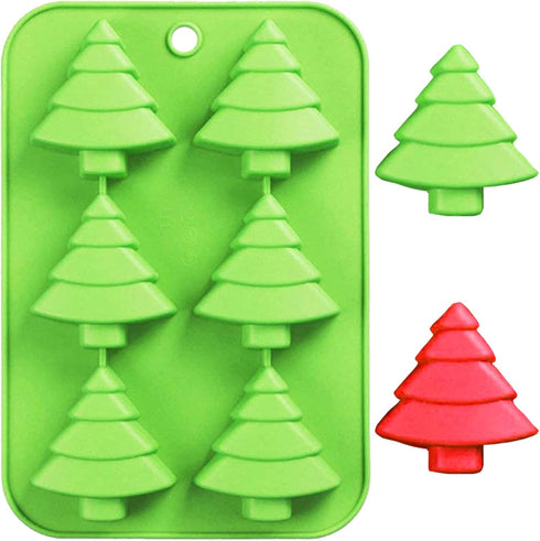 Christmas Silicone Molds, Red Green Xmas Tree Candy Chocolate Mould, Non-Stick Baking Mold, 2Pcs