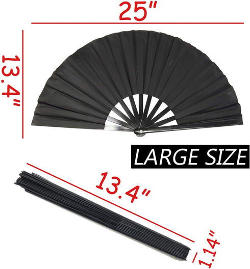 TIHOOD 2PCS Large Folding Silk Hand Fans - Black Chinese Tai Chi Fans for Men and Women Performance, Dance, Gift
